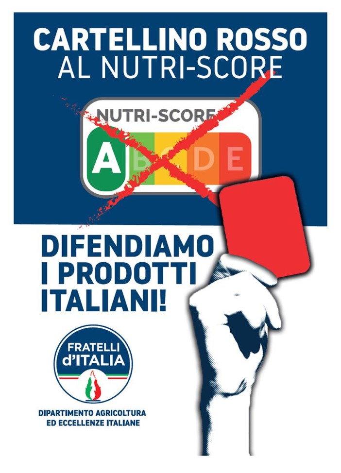 Sanremo: domani in via Escoffier un gazebo di FdI per la campagna 'Stop all’etichettatura Nutri-Score'