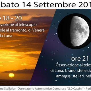 Doppio appuntamento domani dalle 18 con l'associazione Stellaria all'Osservatorio Astronomico Comunale 'G.D.Cassini' di Perinaldo