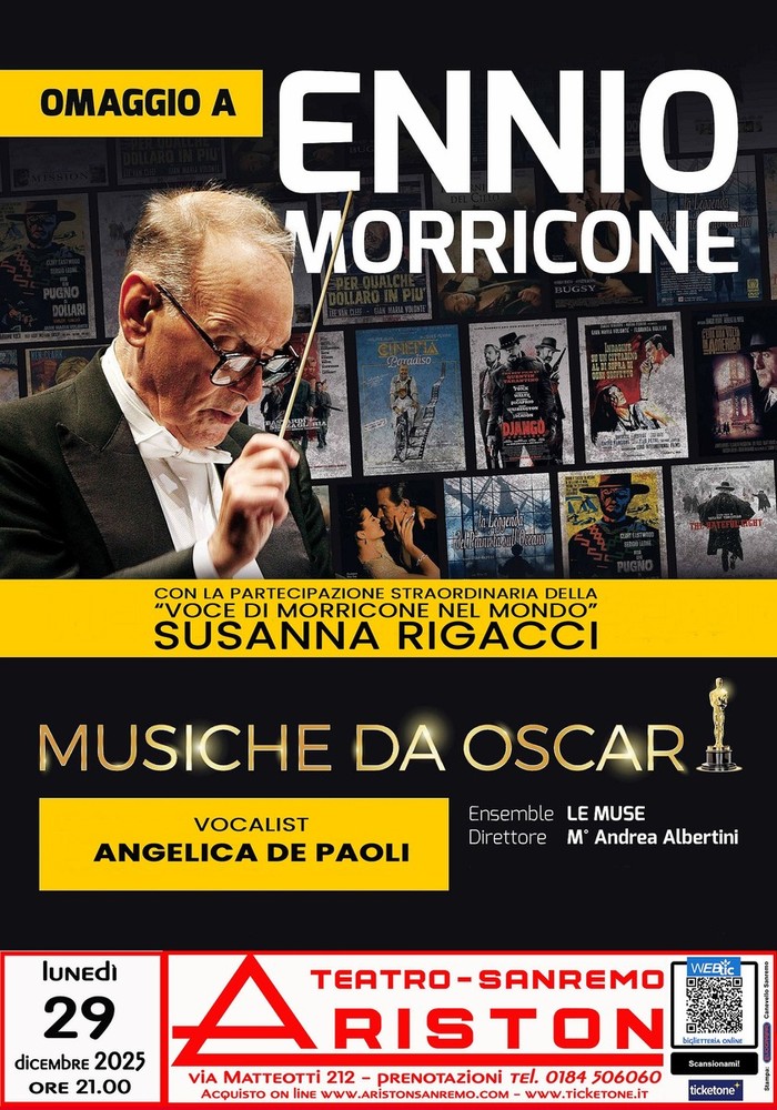 Sanremo, “Omaggio a Ennio Morricone”: concerto evento al Teatro Ariston