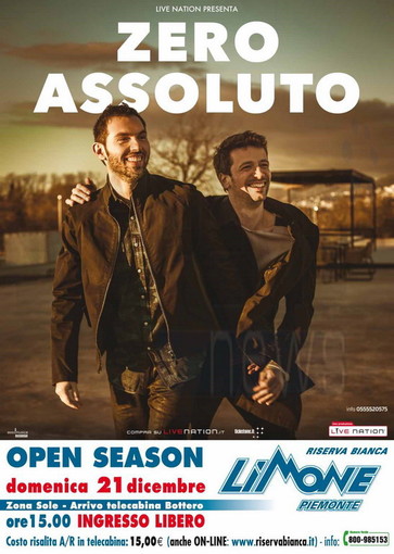 Limone Piemonte: domenica prossima l'Open Season con il concerto degli 'Zero Assoluto' Limone Piemonte: domenica prossima l'Open Season con il concerto degli 'Zero Assoluto'