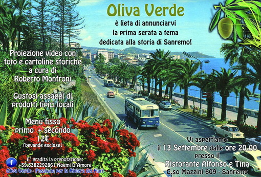 Sanremo: il progetto 'Oliva Verde' organizza per domani una serata per i suoi grandi estimatori