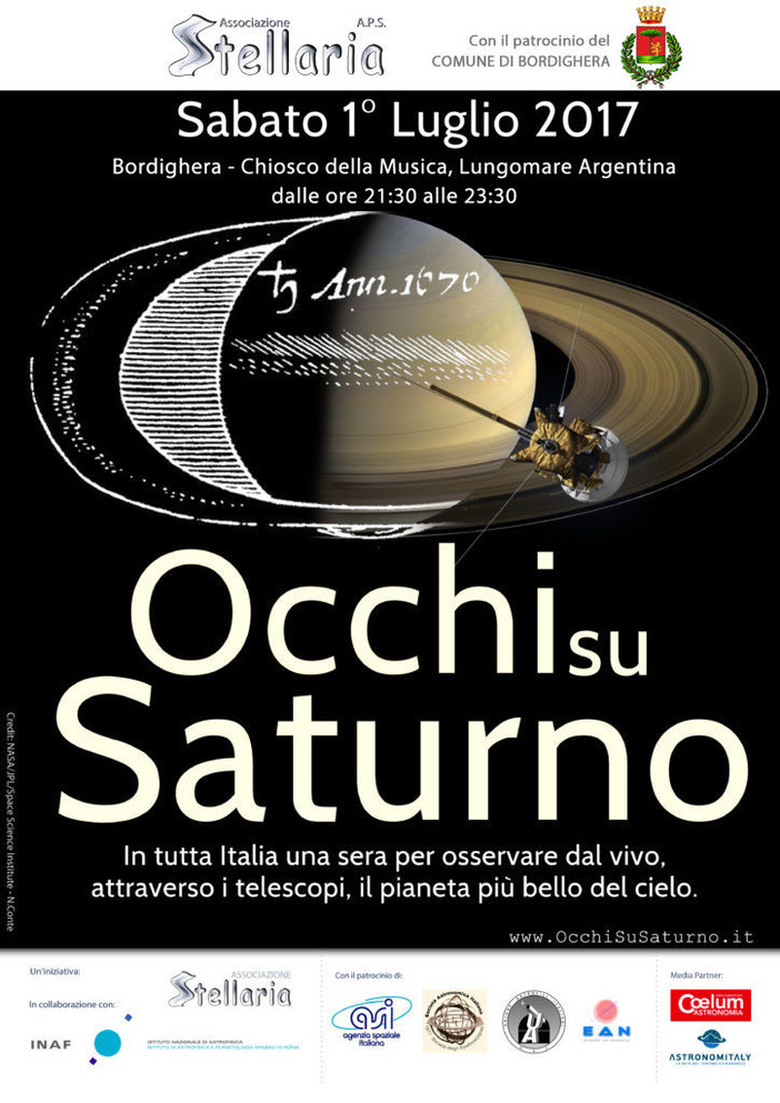 Bordighera: sabato sera &quot;Occhi su Saturno&quot; sul lungomare Argentina davanti al Chiosco della Musica