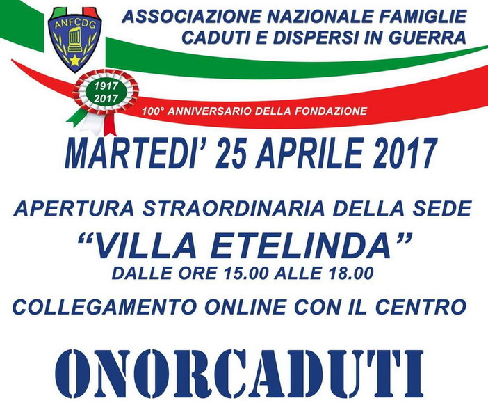 Festa di Liberazione: questo pomeriggio apertura straordinaria della sede dell'Anfcdg a Bordighera