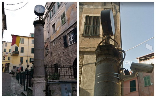 Ventimiglia: 'liberata' dopo tanti anni la colonna che sostiene l'unico orologio del centro storico (Foto)