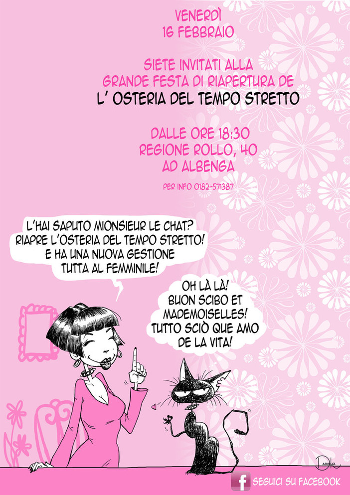 Osteria del Tempo Stretto di Albenga: giovedì 16 febbraio alle 18.30 l’inaugurazione della nuova gestione Osteria del Tempo Stretto di Albenga: giovedì 16 febbraio alle 18.30 l’inaugurazione della nuova gestione