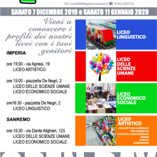 Sabato l'ultimo appuntamento con l'open day del Liceo Amoretti e Artistico