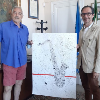 Bordighera: donata l'opera 'Musica' alla città, questa mattina l'incontro tra Pino Venditti e il Sindaco