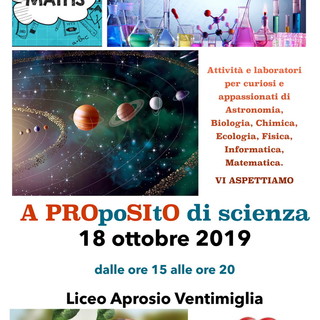 Ventimiglia: ‘A PROpoSIto di scienza’, venerdì prossimo una giornata speciale al Liceo Aprosio