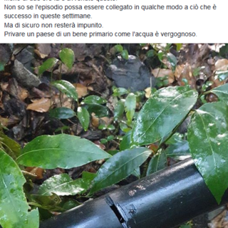 Mancanza d'acqua a Vessalico, il Sindaco posta la foto di un tubo rotto: "L'episodio non resterà impunito"