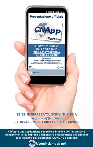 Ricominciamo da CNApp Imprese: lunedì prossimo la presentazione ufficiale del progetto di CNA Imperia Ricominciamo da CNApp Imprese: lunedì prossimo la presentazione ufficiale del progetto di CNA Imperia