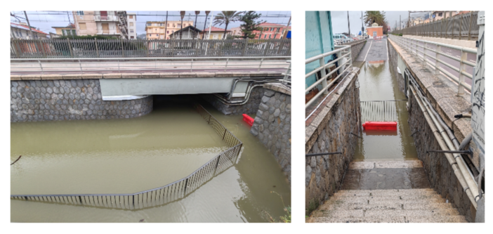 Pioggia e mareggiata a Bordighera, sottopasso in via Noaro allagato: strada chiusa al transito (Foto)