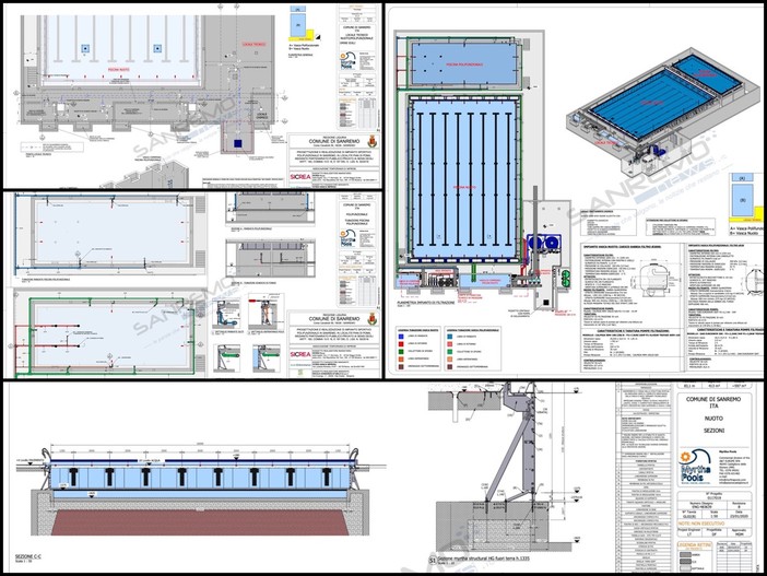 Il progetto della piscina all'interno del Palazzetto dello Sport