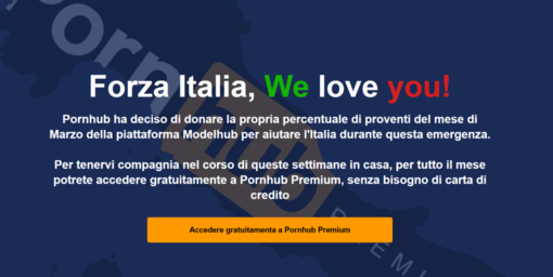 Coronavirus: la solidarietà ha tante forme, tra le risorse web anche Pornhub diventa gratis per gli italiani Coronavirus: la solidarietà ha tante forme, tra le risorse web anche Pornhub diventa gratis per gli italiani