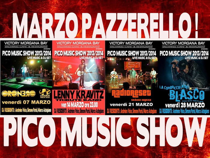 Sanremo: questa sera dopo il Festival riprende il 'Pico Music Show' al Victory Morgana Bay