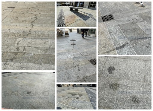 Sanremo: pavimentazione sporca e macchiata tra piazza Borea D'Olmo e via Mameli, le proteste (Foto)