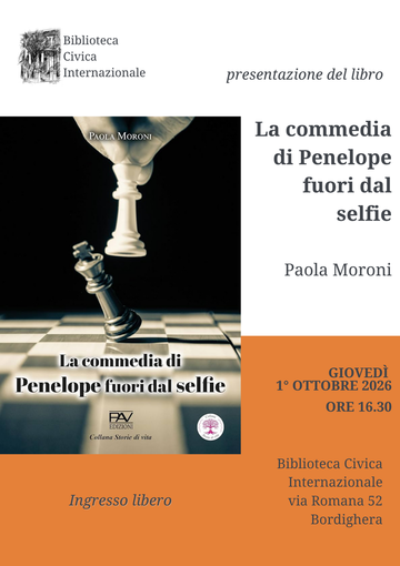 A Bordighera la presentazione del romanzo "La commedia di Penelope fuori dal selfie" di Paola Moroni