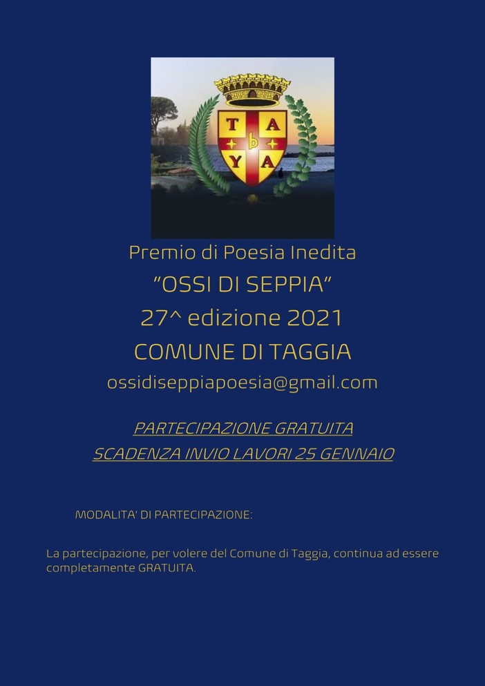 Al via la 27ª edizione del Premio Internazionale di Poesia Inedita “Ossi di Seppia” Al via la 27ª edizione del Premio Internazionale di Poesia Inedita “Ossi di Seppia”