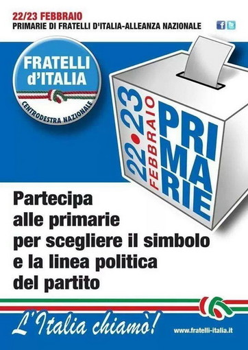 Sabato e domenica prossima le 'Primarie' di Fratelli d'Italia anche nella nostra provincia Sabato e domenica prossima le 'Primarie' di Fratelli d'Italia anche nella nostra provincia