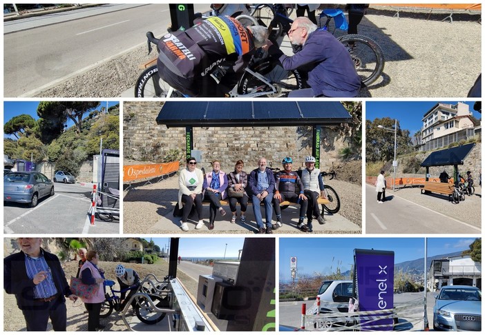 Ospedaletti: una pensilina con pannelli fotovoltaici per ricaricare biciclette smartphone sulla ciclabile (Foto e Video)
