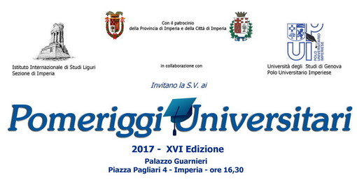Imperia: da sabato prossimo l'Istituto Internazionale di Studi Liguri organizza i 'Pomeriggi Universitari' Imperia: da sabato prossimo l'Istituto Internazionale di Studi Liguri organizza i 'Pomeriggi Universitari'