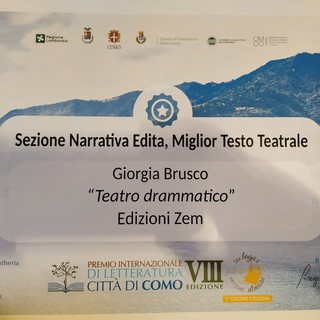 La scrittrice imperiese Giorgia Brusco vince il premio 'Narrativa opere edite-testi teatrali' a Como
