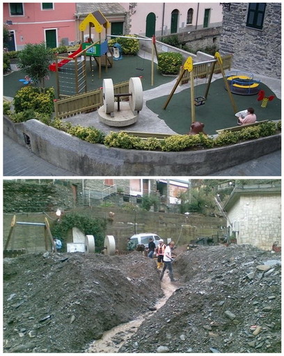 La piazzetta prima e dopo l'alluvione