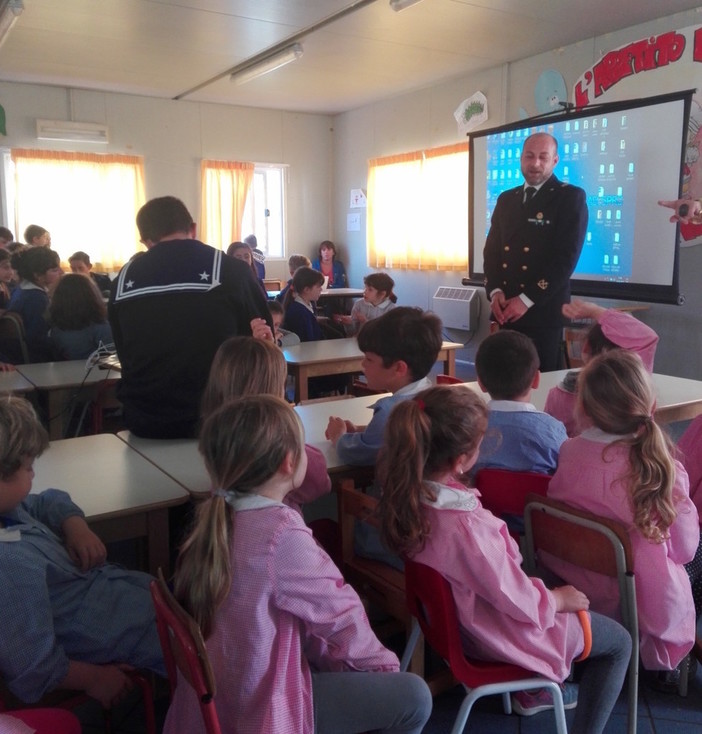 Sanremo: i bambini della Scuola dell'Infanzia e della Primaria di San Pietro a lezione dalla Guardia Costiera Sanremo: i bambini della Scuola dell'Infanzia e della Primaria di San Pietro a lezione dalla Guardia Costiera
