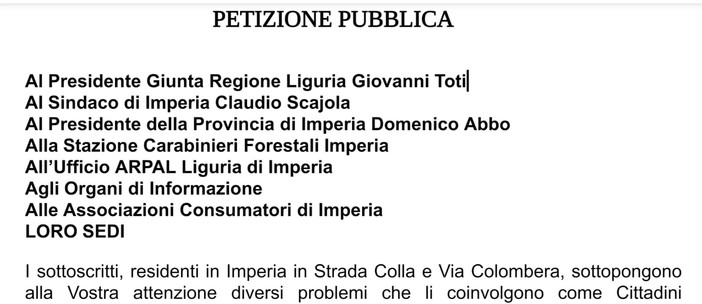 Imperia: una raccolta firme per avere chiarimenti sui lavori per l'innalzamento di una torre di telecomunicazione in strada Colla