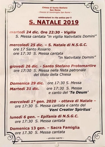 Sanremo: ecco gli orari della chiesa di Santo Stefano per le festività natalizie Sanremo: ecco gli orari della chiesa di Santo Stefano per le festività natalizie
