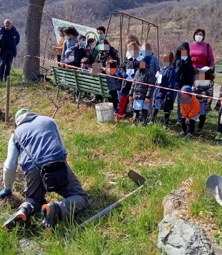 Pornassio: ieri in frazione Ottano la piantumazione degli alberi con l'Accademia Kronos (Foto)
