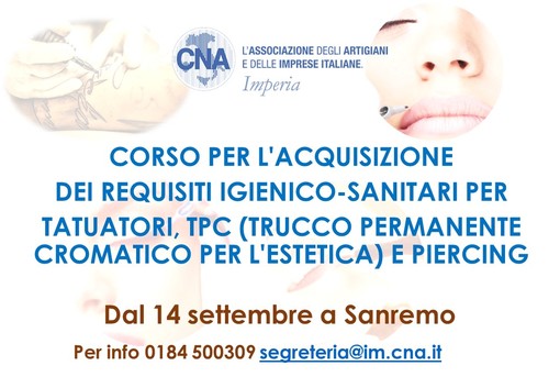 CNA Imperia: il 14 settembre prende il via il corso per tatuatori, piercer ed estetiste