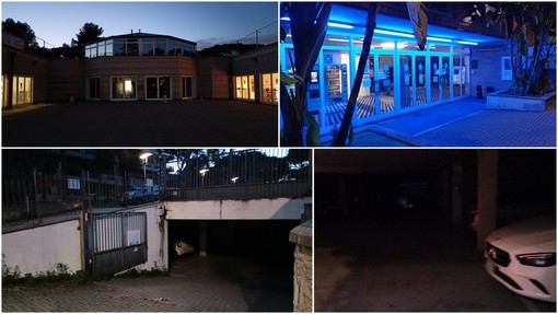 Bordighera, gli utenti: “Parcheggio sotterraneo del palasport Biancheri senza luce da dicembre” (Foto)