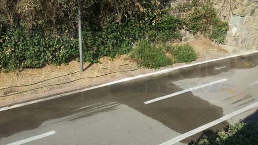 Sanremo: perdita d'acqua che finisce sulla pista ciclabile ai 'Tre Ponti'... e che odori insopportabili!