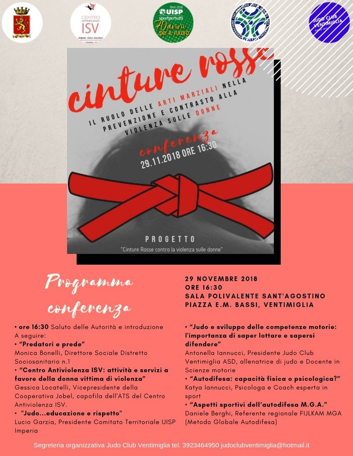Ventimiglia: domani, incontro del progetto 'Cinture Rosse contro la violenza sulle donne' Ventimiglia: domani, incontro del progetto 'Cinture Rosse contro la violenza sulle donne'