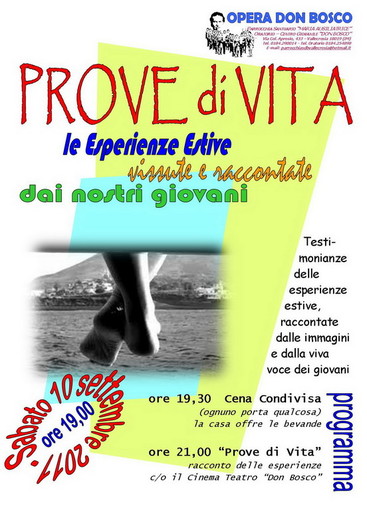 ‘Prove di vita!’ sabato dalle 19 alle 23 presso l'oratorio Salesiano Don Bosco di Vallecrosia