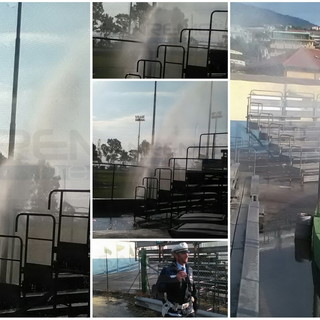 Sanremo: perdita da un tubo forma un 'geyser' alto 4 metri al campo da baseball di Pian di Poma (Foto)