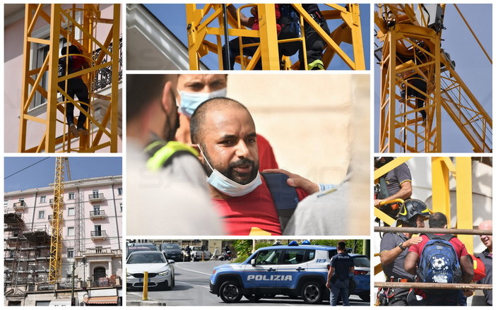 Sanremo, minaccia di gettarsi da una gru in piazza Cesare Battisti: i vigili del fuoco lo convincono a scendere