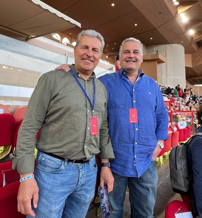L'assessore Faraldi e il consigliere Robaldo allo stadio 'Louis II' di Monaco L'assessore Faraldi e il consigliere Robaldo allo stadio 'Louis II' di Monaco