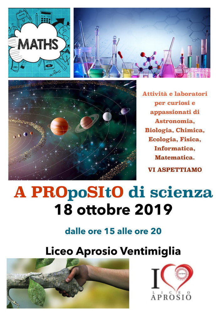 Ventimiglia: ‘A PROpoSIto di scienza’, venerdì prossimo una giornata speciale al Liceo Aprosio Ventimiglia: ‘A PROpoSIto di scienza’, venerdì prossimo una giornata speciale al Liceo Aprosio