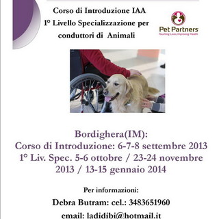 Bordighera: da settembre corsi di introduzione e specializzazione per la 'Pet Therapy'