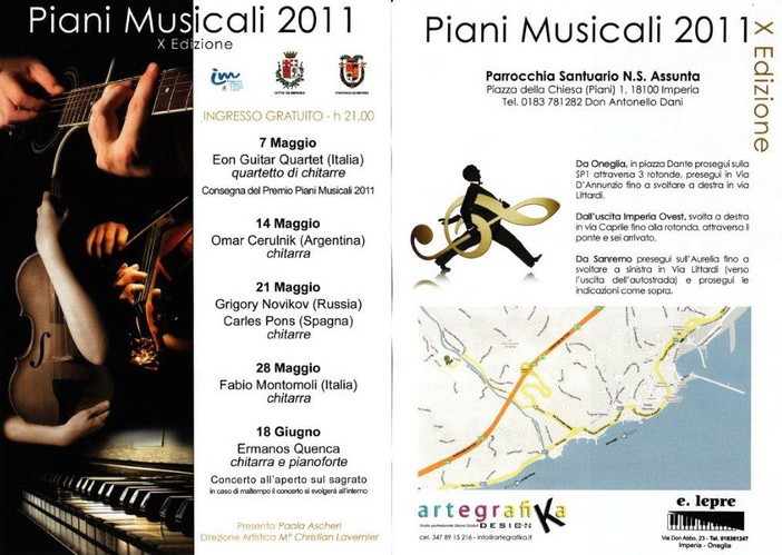 Imperia: il 17 maggio al via la 10a edizione di'Piani Musicali' al Santuario N.S Assunta Imperia: il 17 maggio al via la 10a edizione di'Piani Musicali' al Santuario N.S Assunta