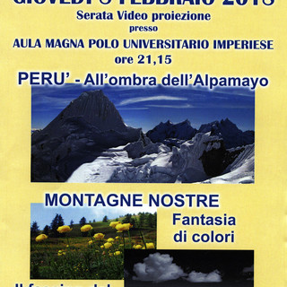 Giovedì 8 febbraio al Polo Universitario Imperiese, serata di videoproiezioni del Club Alpino di Imperia Giovedì 8 febbraio al Polo Universitario Imperiese, serata di videoproiezioni del Club Alpino di Imperia