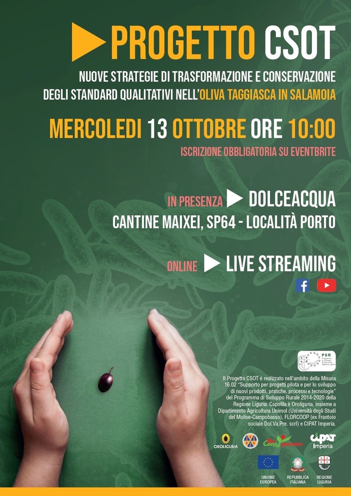 Progetto CSOT: il 13 ottobre la presentazione dei risultati in presenza a Dolceacqua e online su Facebook e Youtube