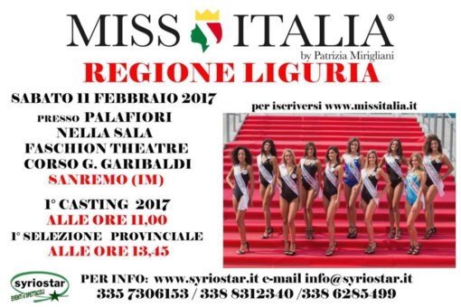 Domani al Palafiori di Sanremo la prima selezione regionale di Miss Italia 2017 all'interno di 'Casa Sanremo'