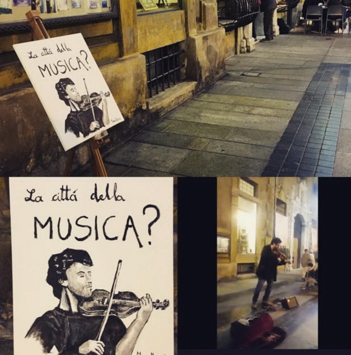Sanremo: un quadro al posto del violino in via Matteotti... 'Città della musica?', speriamo non dia 'fastidio'