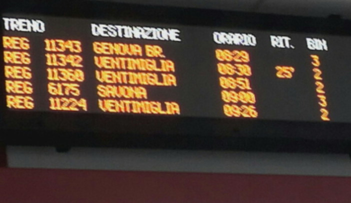 Imperia: treni sempre in ritardo e malumore tra i pendolari, stamattina 25 minuti per il Regionale verso Ventimiglia
