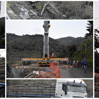 Rocchetta Nervina: con tre bilici il ponte è arrivato e la gru è pronta, da domani il via al montaggio (Foto)