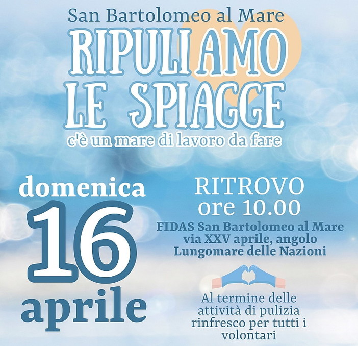 San Bartolomeo al Mare: domenica con Fidas ‘RipuliAMO le spiagge’, giornata dedicata alla salvaguardia dell’ambiente marino
