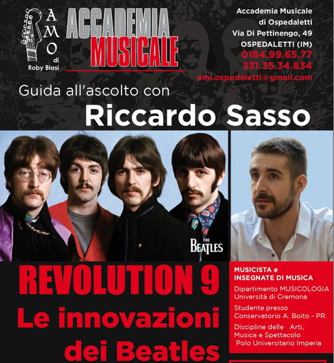 Ospedaletti: domenica prossima la guida all’ascolto “Revolution 9: Le innovazioni dei Beatles” Ospedaletti: domenica prossima la guida all’ascolto “Revolution 9: Le innovazioni dei Beatles”