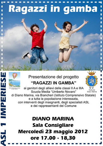 Scatta giovedì prossimo l'appuntamento con 'Ragazzi in gamba' promosso dall'Asl n° 1 Imperiese Scatta giovedì prossimo l'appuntamento con 'Ragazzi in gamba' promosso dall'Asl n° 1 Imperiese